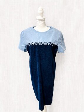 Vintage Gloria Vanderbilt Blue Velour Colorblock Shift Dress